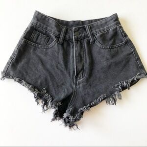 SHEIN Womens Fire Embroidery Raw Black Distressed Denim Cut Off Shorts Size XS